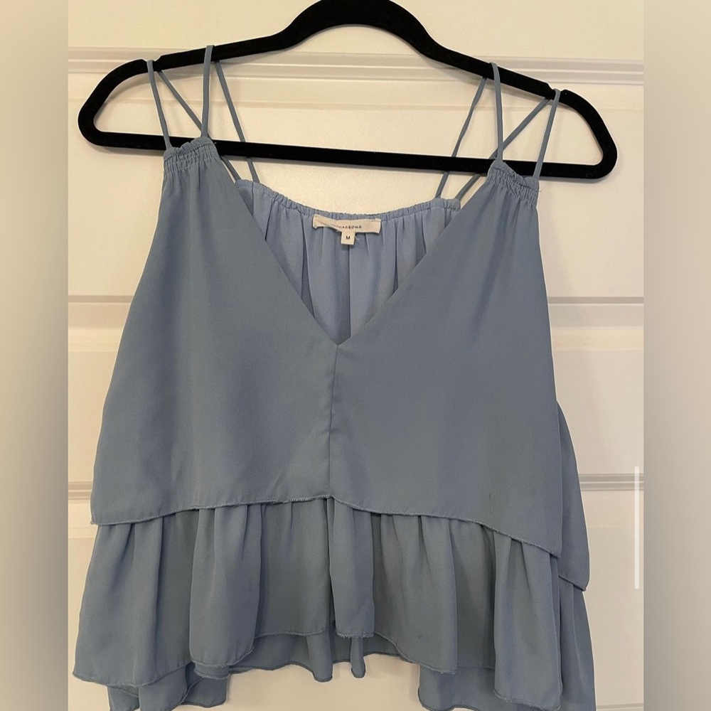 Olivaceous Light Blue Ruffle Tank